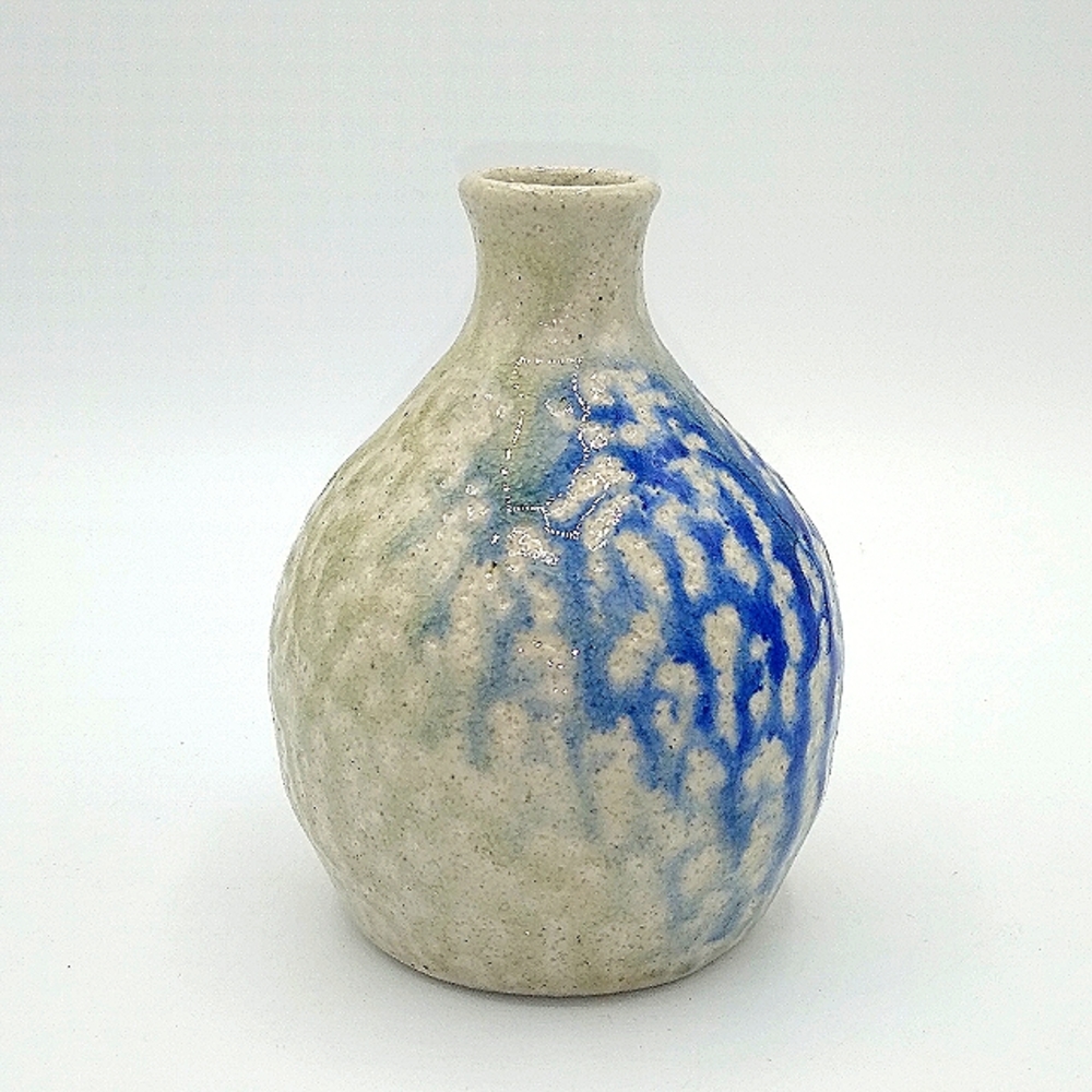 Artisan Hand Thrown Tri tone Textured Dapple Glazed Round Bud Vase Vintage - Picture 1 of 10